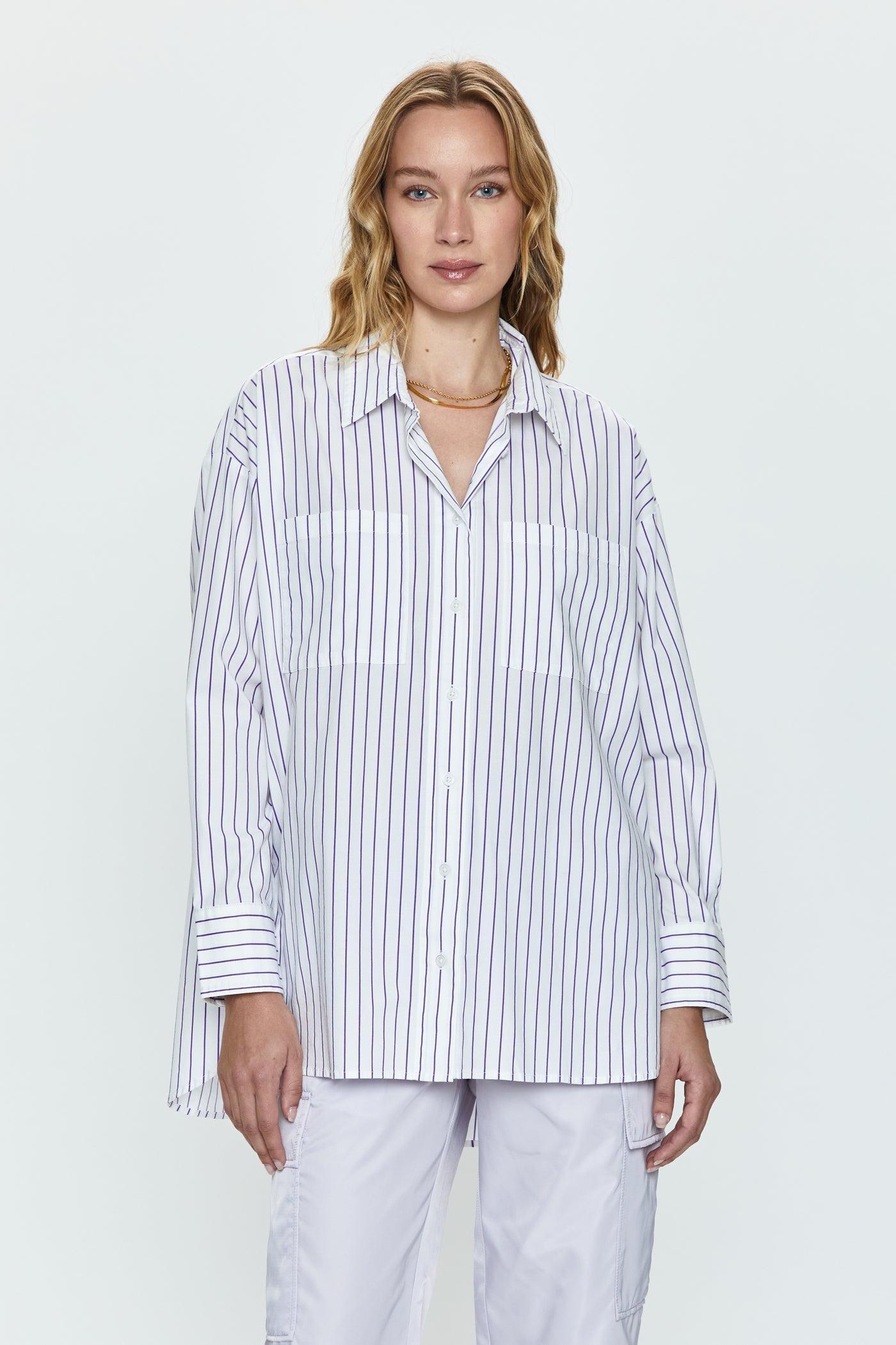 Rena Button Down Shirt- Violetta Stripe Product Image