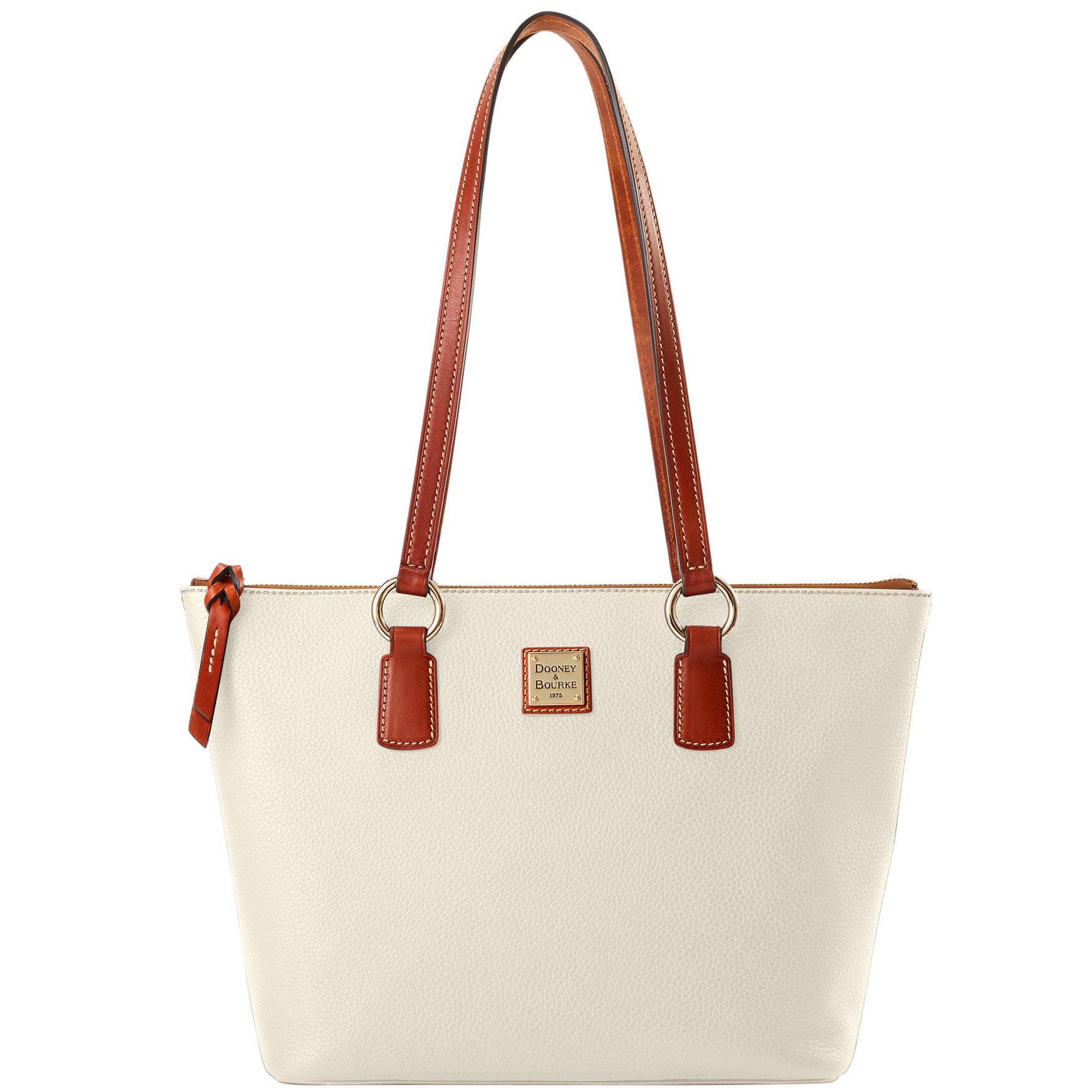 Dooney & Bourke Womens Pebble Grain Small Wren Zip Leather Tote Shopping Bag in White Product Image