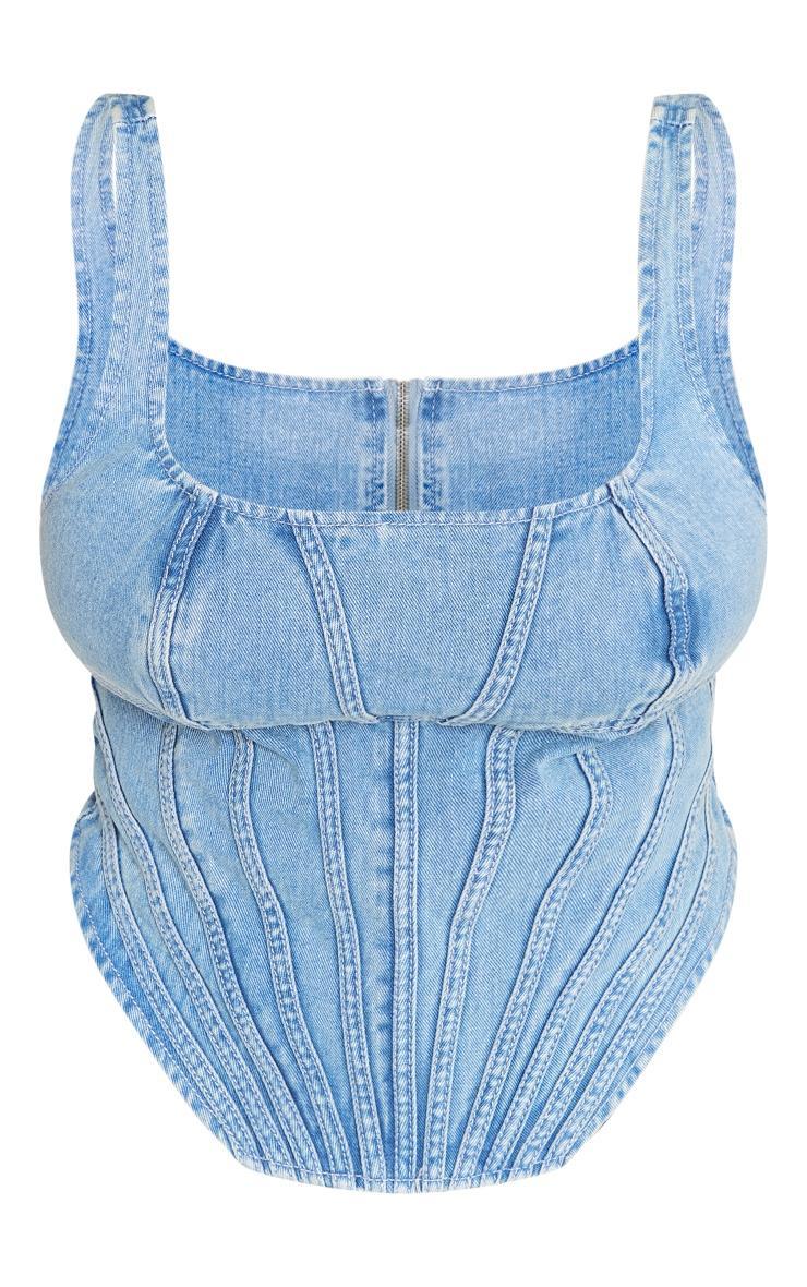 Plus Vintage Light Wash Seam Detail Denim Corset Product Image