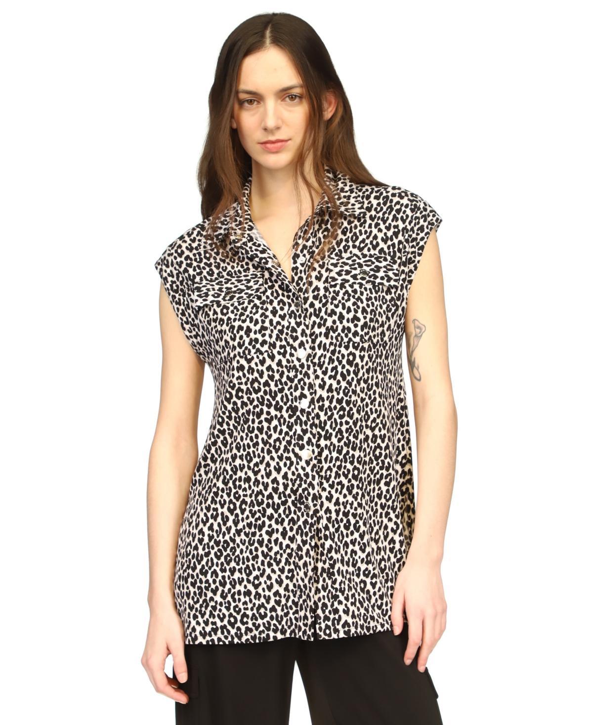 Michael Michael Kors Womens Cheetah-Print Snap-Front Utility Top product image