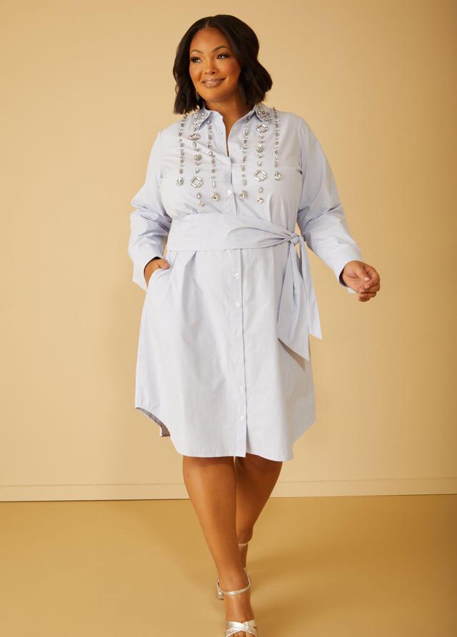 Plus Size Embellished Striped Shirtdress Ashley Stewart Product Image