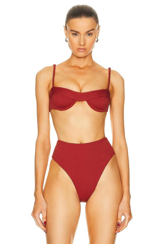 HAIGHT. Ribbed Mia Bikini Top in Red Product Image