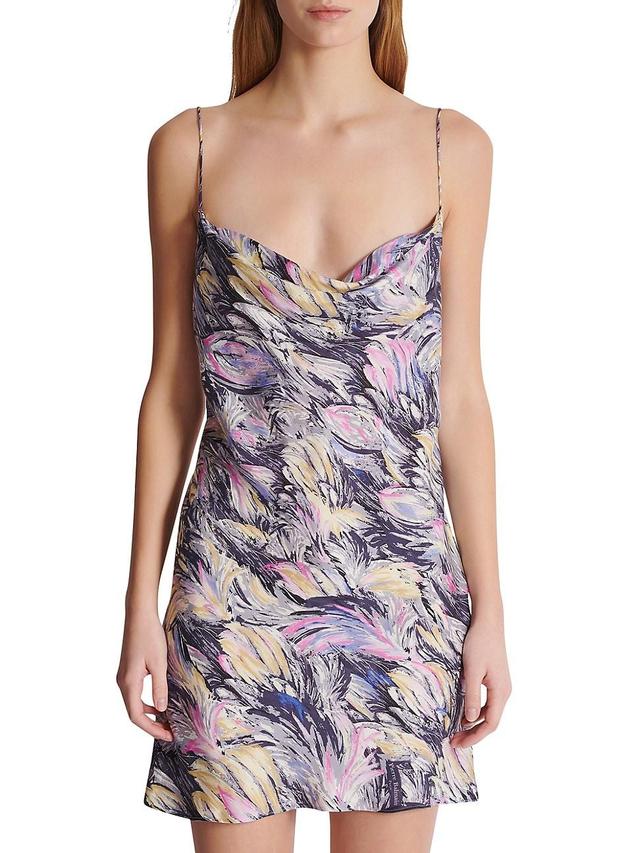 Womens Draped Feather-Printed Minidress Product Image