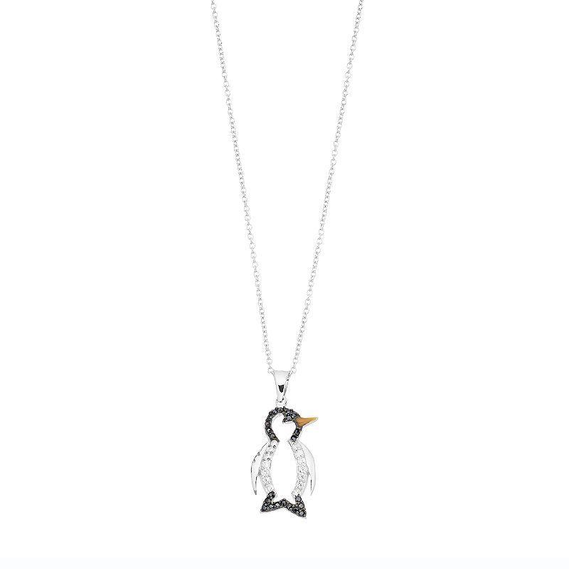 Sophie Miller Sterling Silver Black & White Cubic Zirconia Penguin Pendant Necklace, Womens Silvertone Product Image