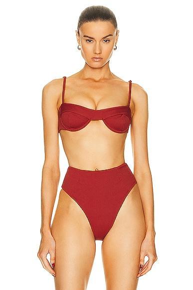 HAIGHT. Ribbed Mia Bikini Top in Red Product Image