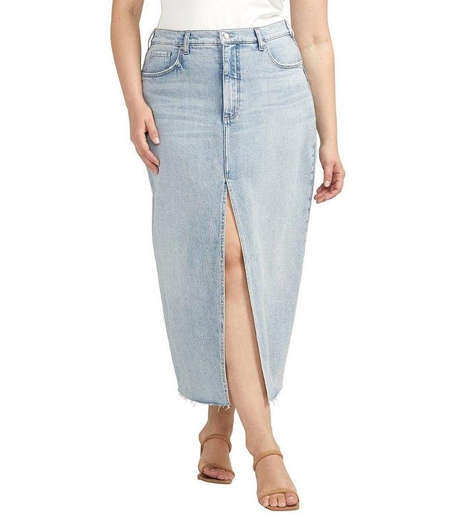 Silver Jeans Co. Plus Size Front Slit Midi Raw Hem Jean Skirt Product Image