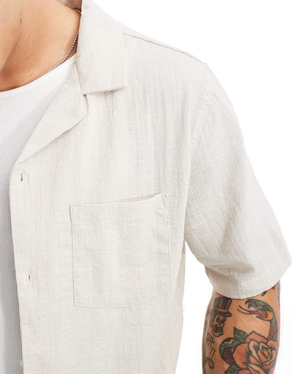 Cotton On riviera short sleeve shirt in light taupe Product Image