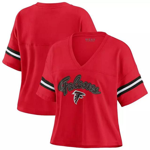 Womens WEAR by Erin Andrews Scarlet/White Atlanta Falcons Plus Size Color Block Boxy T-Shirt Product Image