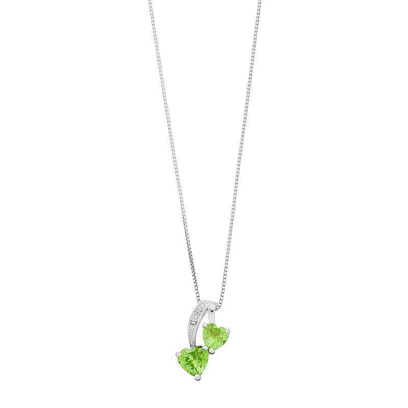 Gemminded Sterling Silver Gemstone & Diamond Accent Double Heart Pendant Necklace, Womens Peridot Product Image