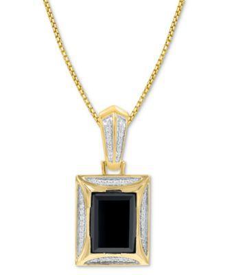 Mens Onyx & Diamond (1/5 ct. t.w.) 22 Pendant Necklace in 14k Gold-Plated Sterling Silver Product Image