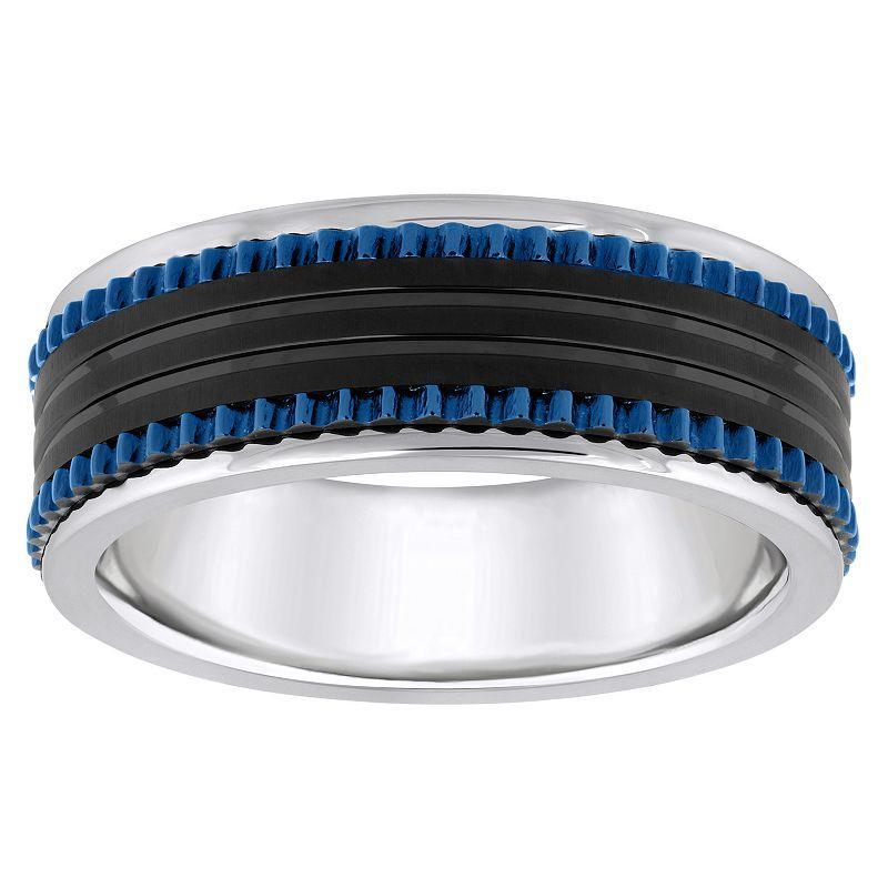 Blue & Black Ion-Plated Stainless Steel Mens Wedding Band Multicolor Product Image