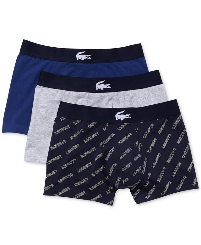 Lacoste 3-Pack Casual Cotton Stretch Lacoste Print Boxer Briefs (Navy Blue/White/Silver Chine) Men's Underwear Product Image