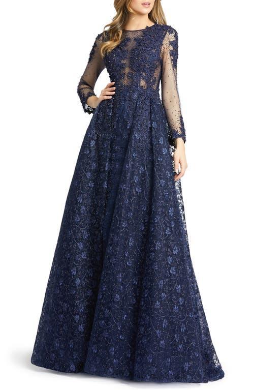 Mac Duggal Embellished Lace Long Sleeve Ball Gown Product Image