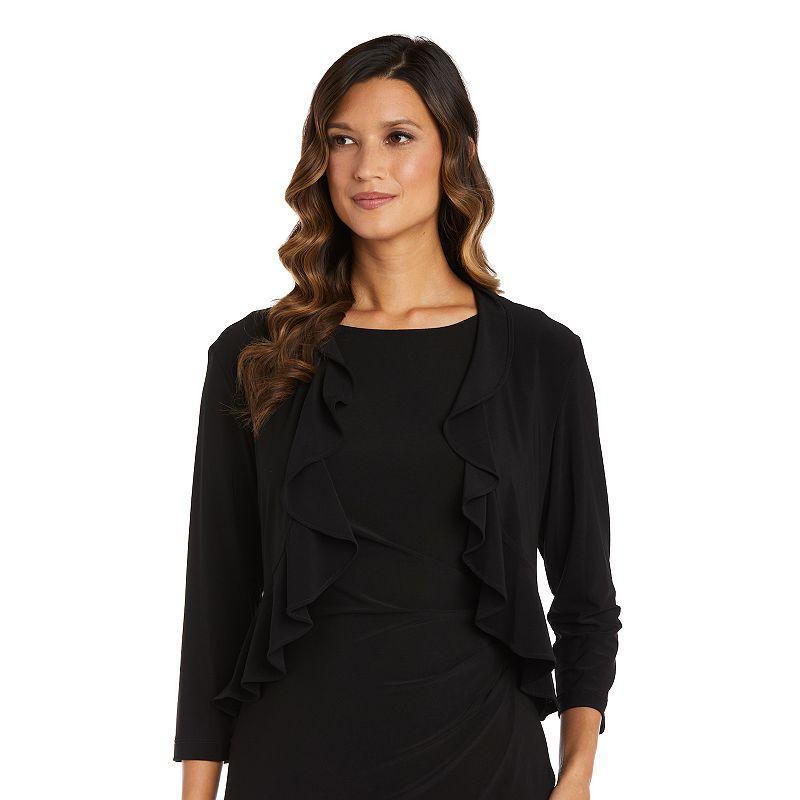 Womens R&M Richards Ruffle Open-Front Shrug Black Product Image