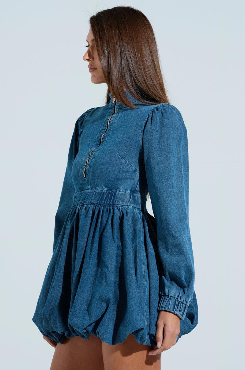 PASS THE BUBBLY DENIM MINI DRESS Product Image