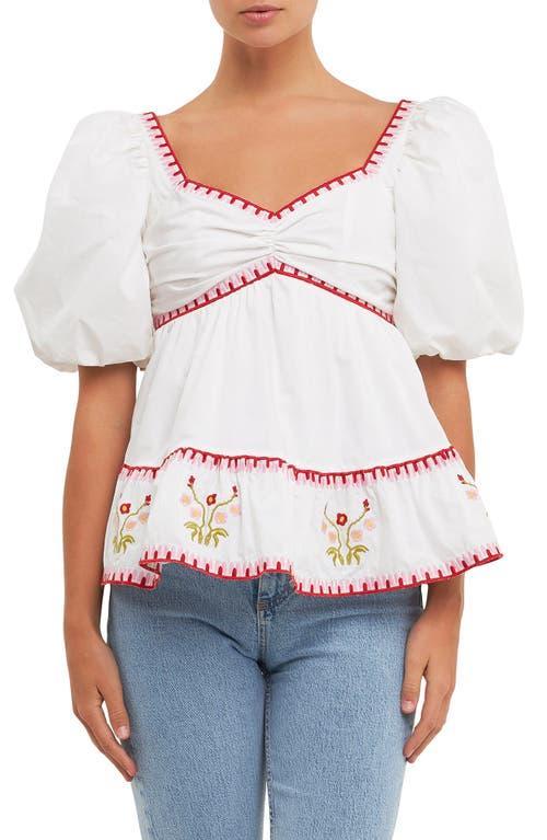 English Factory Embroidered Puff Sleeve Peplum Cotton Top Product Image