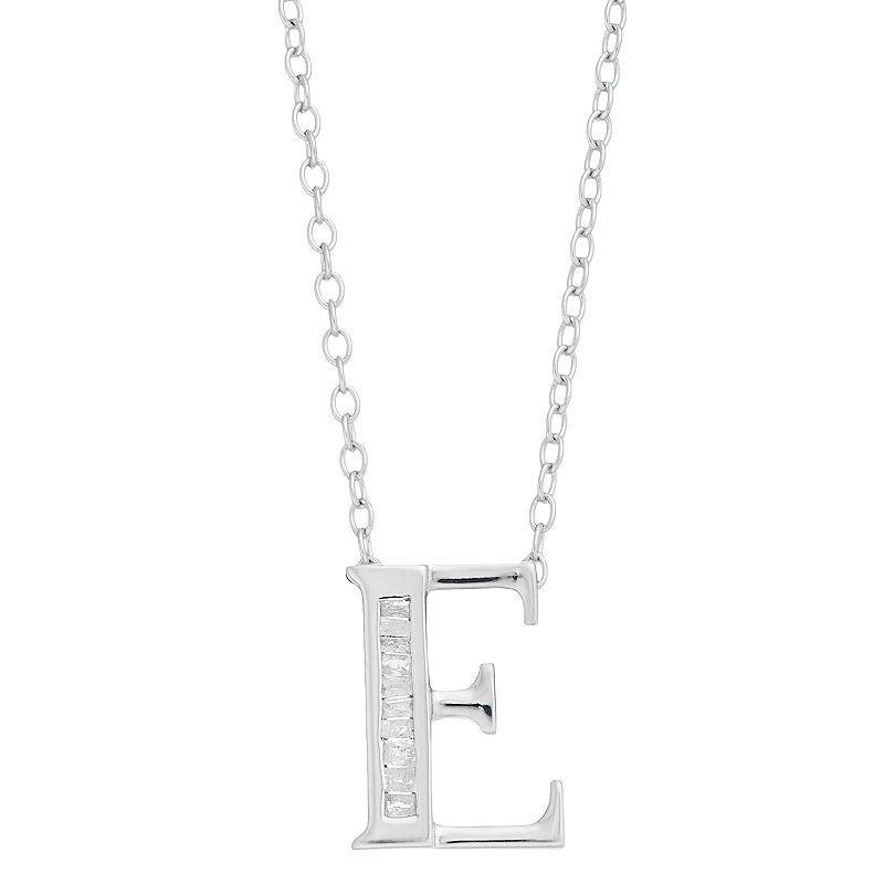 Sterling Silver Baguette Diamond Initial Pendant Necklace, Womens X Product Image