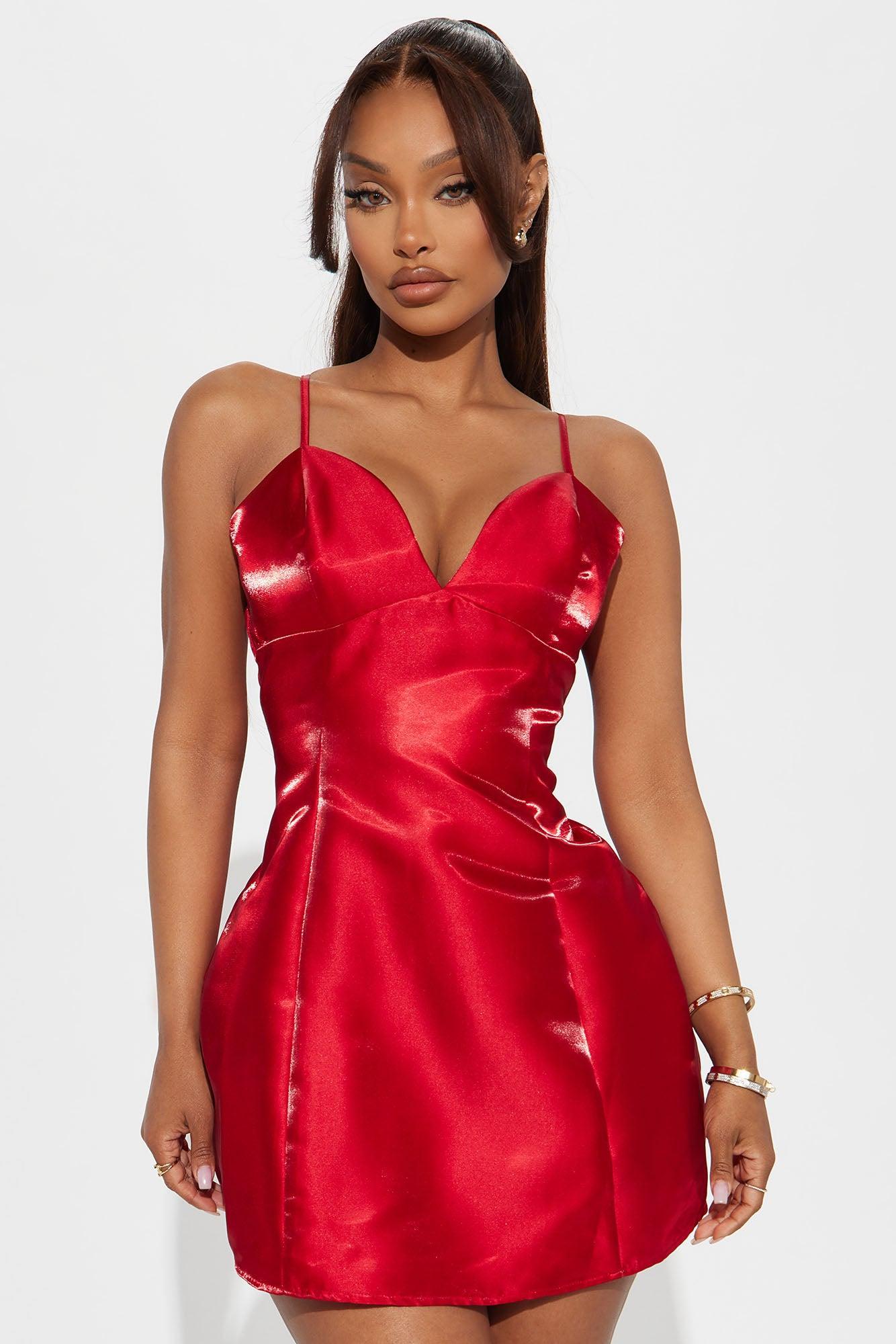 Make A Wish Shine Satin Mini Dress - Red Product Image