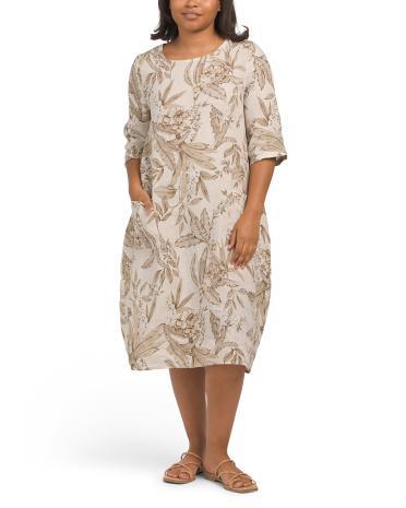 Floral Linen Dress With Pockets for Women Product Image