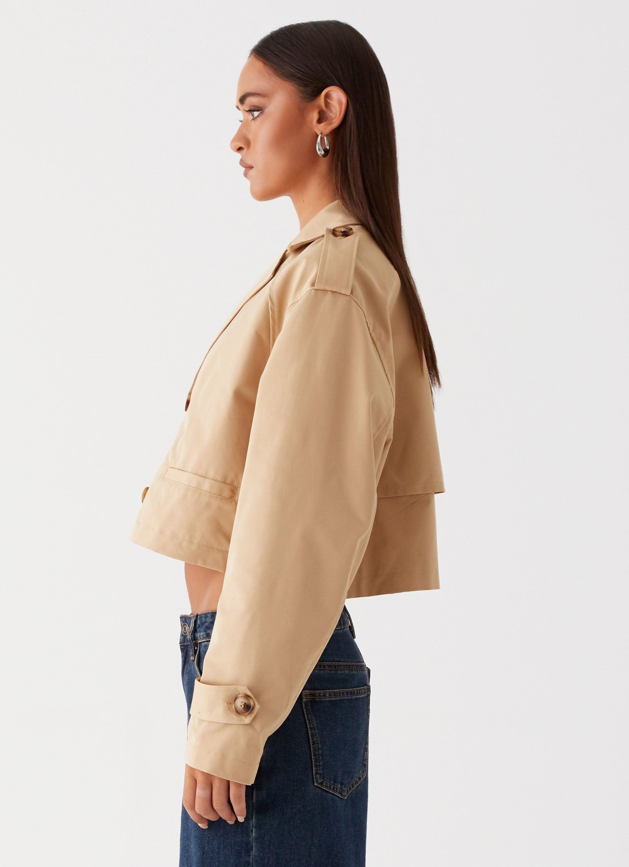 Teddie Cropped Trench Coat - Camel Product Image