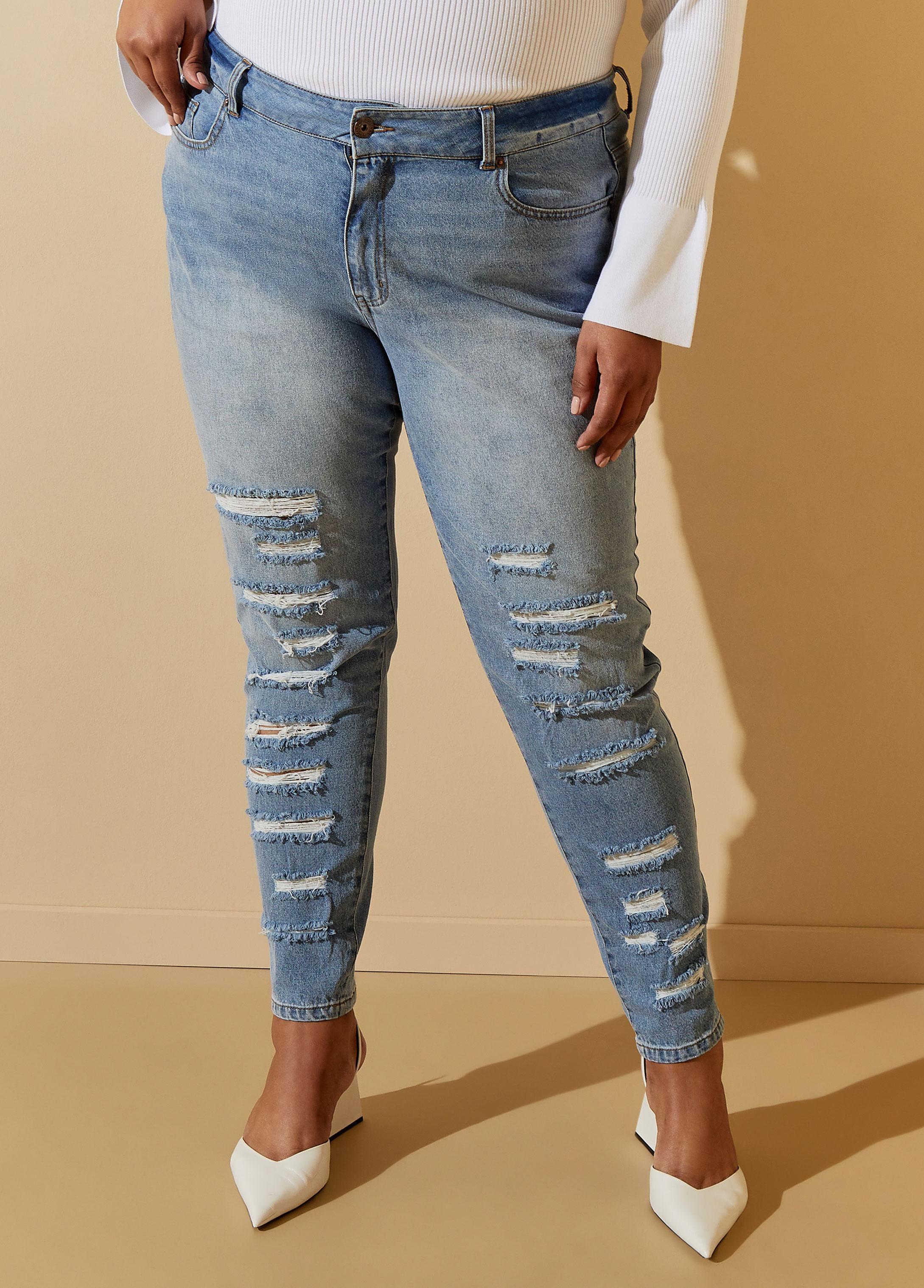 Plus Size Distressed Paneled Skinny Jeans Ashley Stewart Product Image