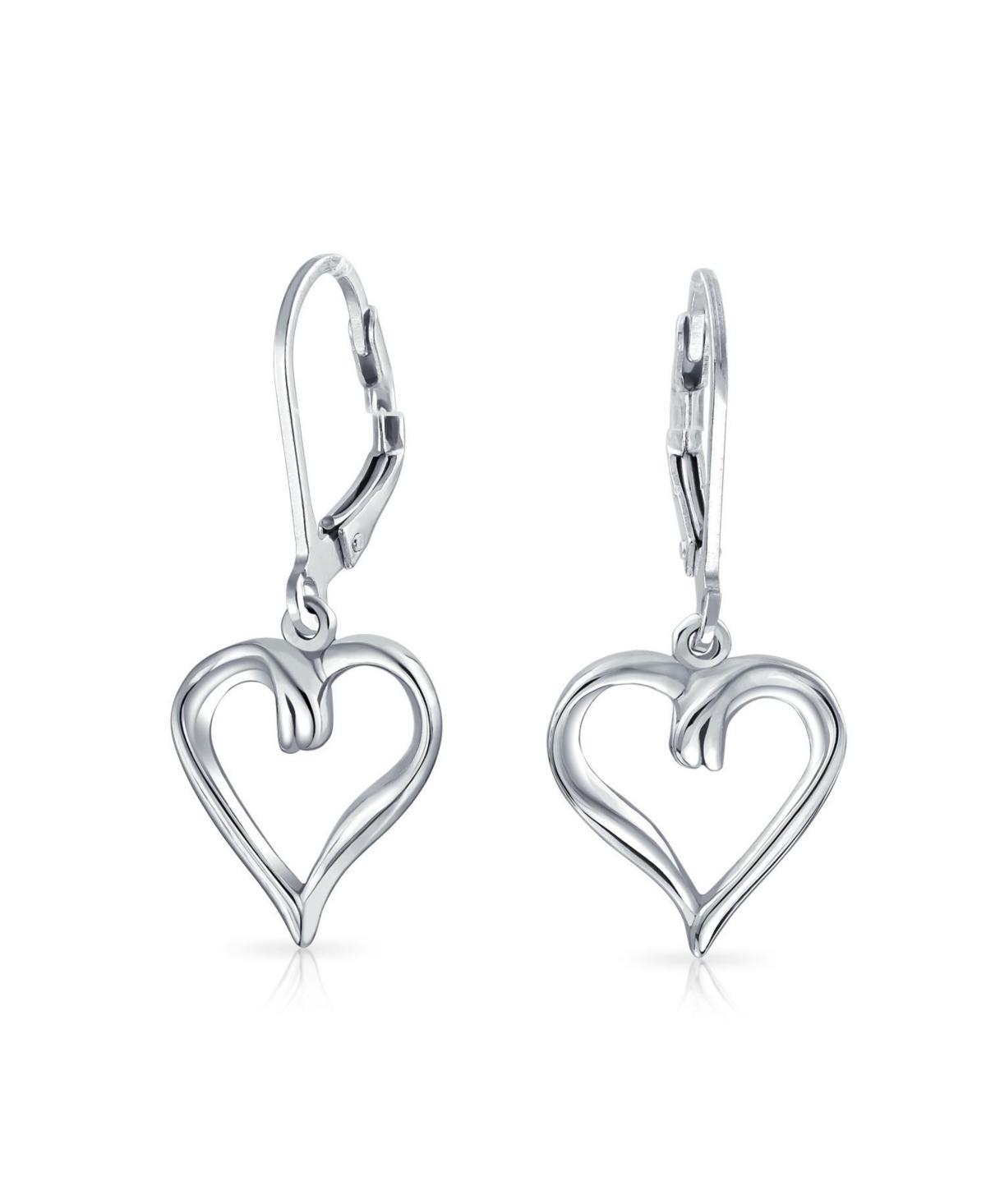 Open Heart Shaped Romantic .925 Sterling Silver Dangle Lever back Earrings For Women For Girlfriend 1.5 Inches Product Image