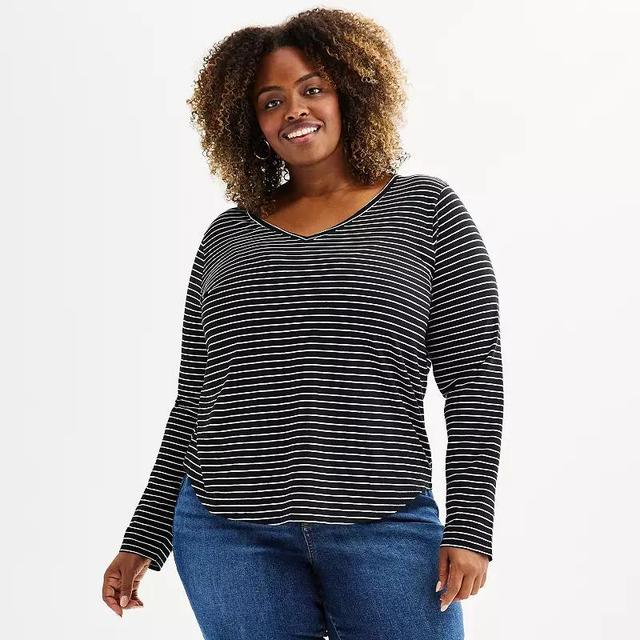 Plus Size Sonoma Goods For Life Everyday Long Sleeve V-Neck Tee, Womens Product Image