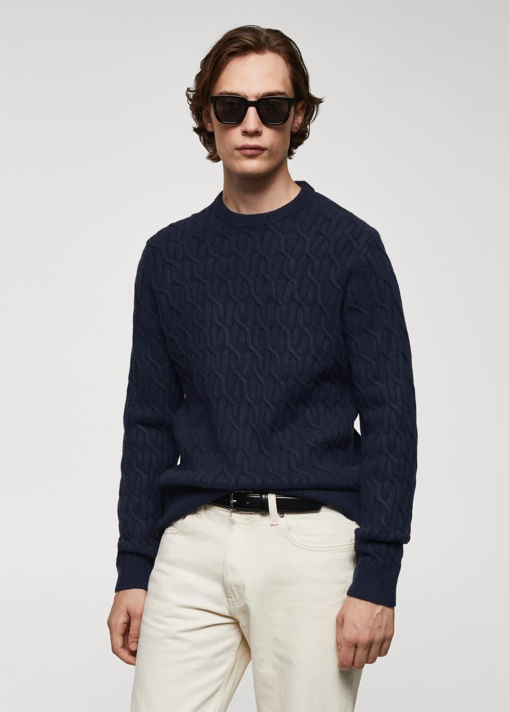 MANGO MAN - Braided knitted sweater dark navyMen Product Image