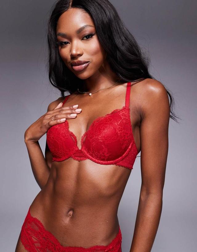 ASOS DESIGN Lola lace push up bra in red Product Image