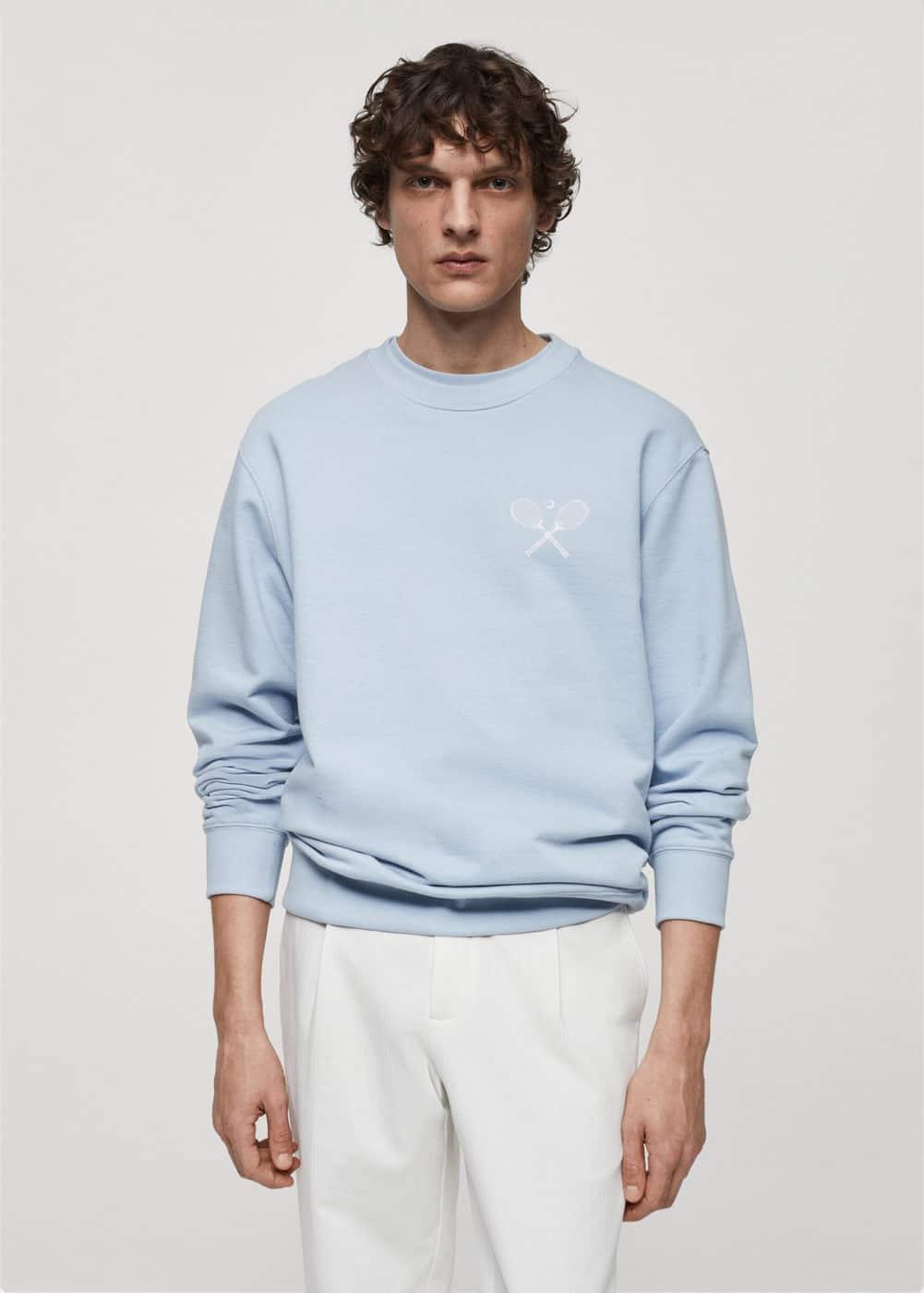 MANGO MAN - Cotton-blend printed sweatshirt sky blueMen Product Image