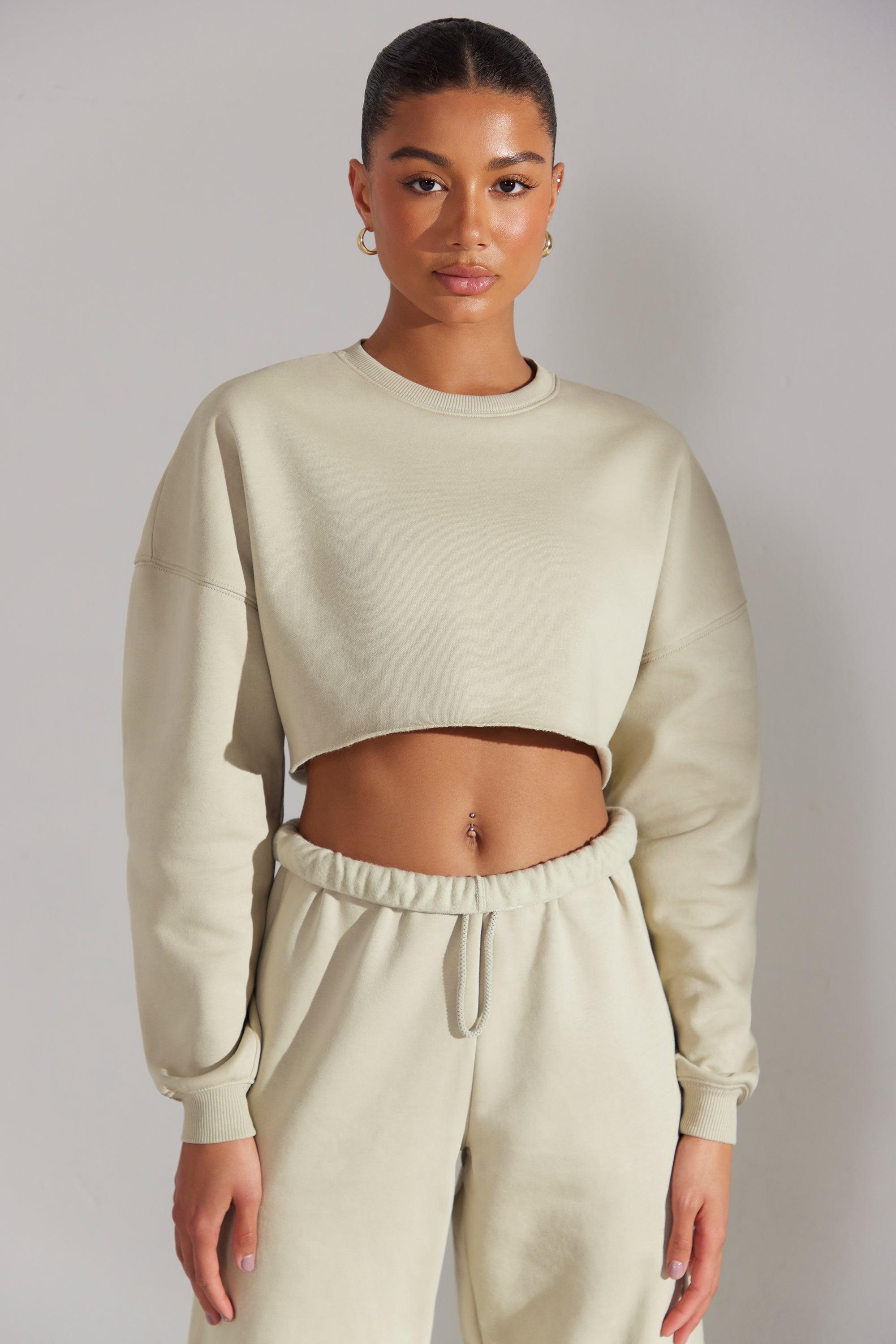 Cropped Oversized Sweatshirt in Limestone Product Image