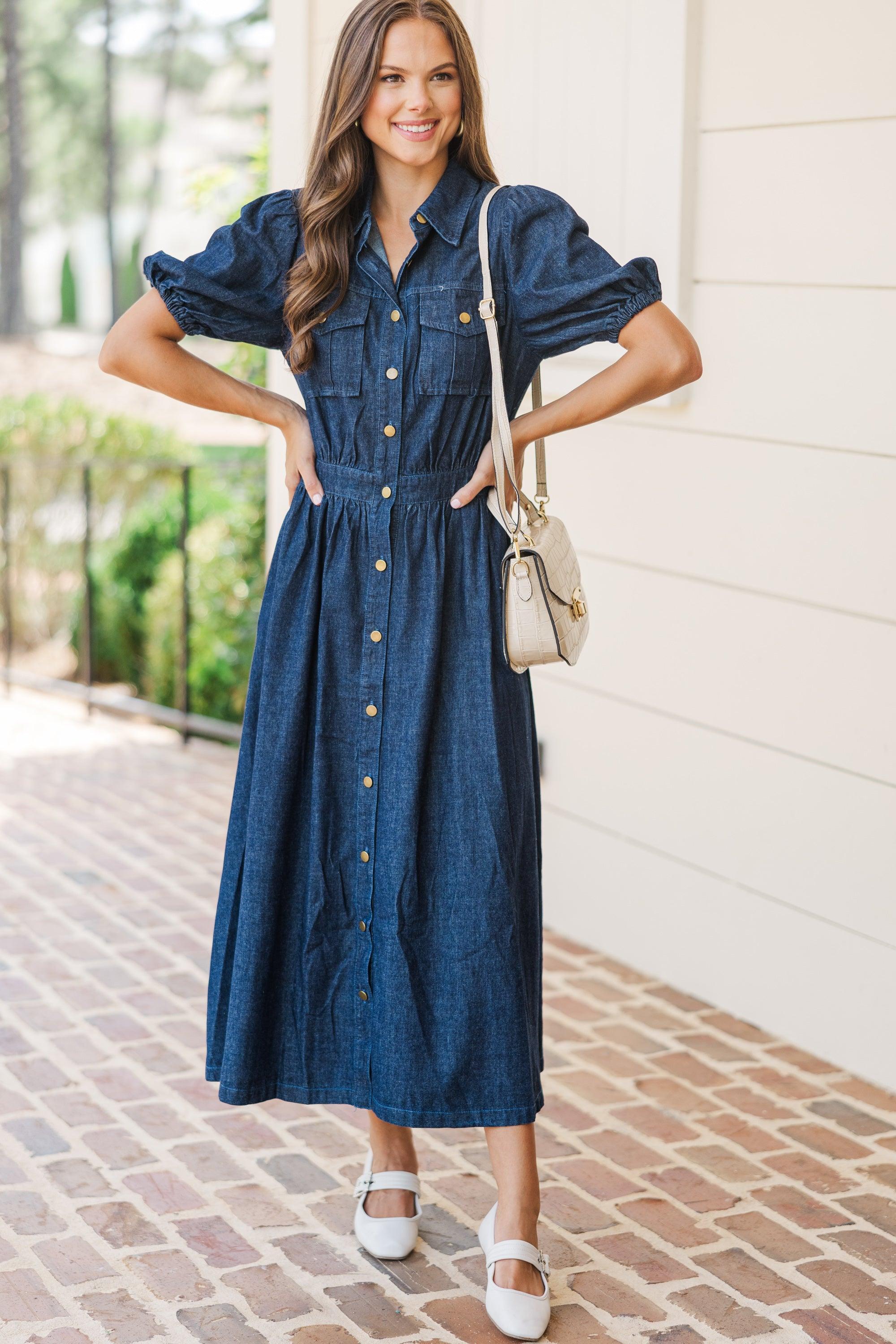 Still The One Medium Wash Denim Midi Dress Female Product Image