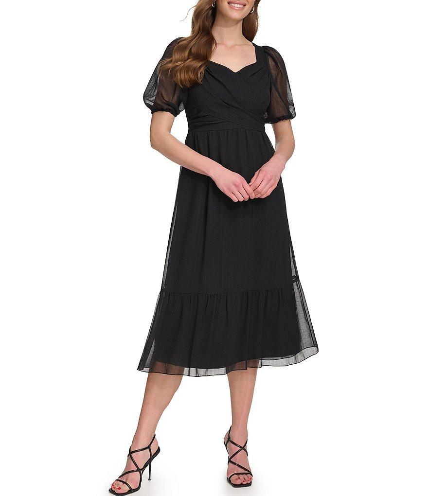 DKNY Sweetheart Neck Short Puff Sleeve Ruffle Hem Dress Product Image