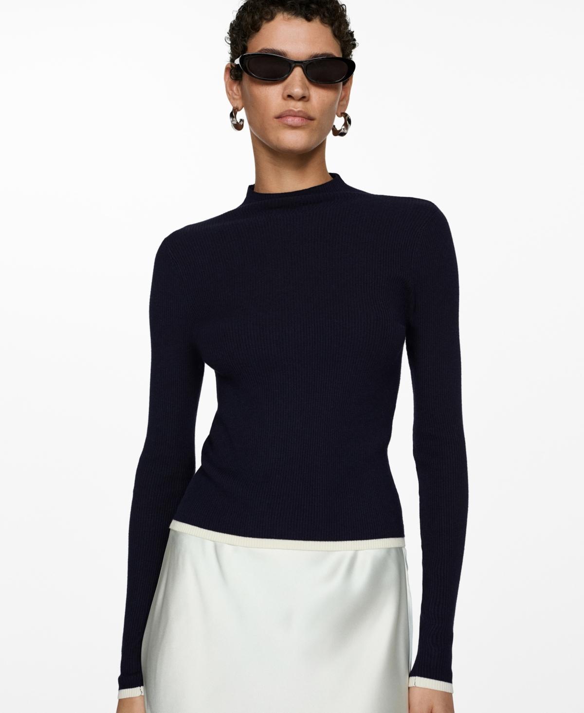 Mango Womens High Collar Ribbed Knit Sweater product image