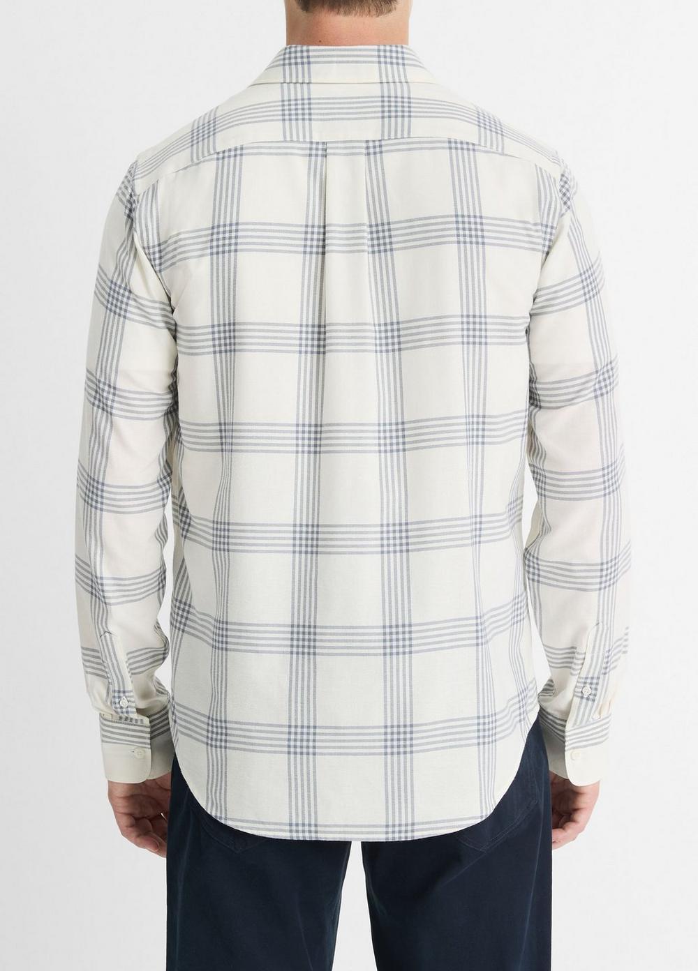 Mens West Coast Plaid Cotton Long-Sleeve Shirt, Classic Cream/evening Mist, Size L Vince Product Image