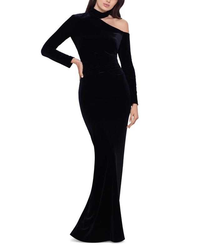 Xscape Velvet Cold Shoulder Long Sleeve Gown Product Image