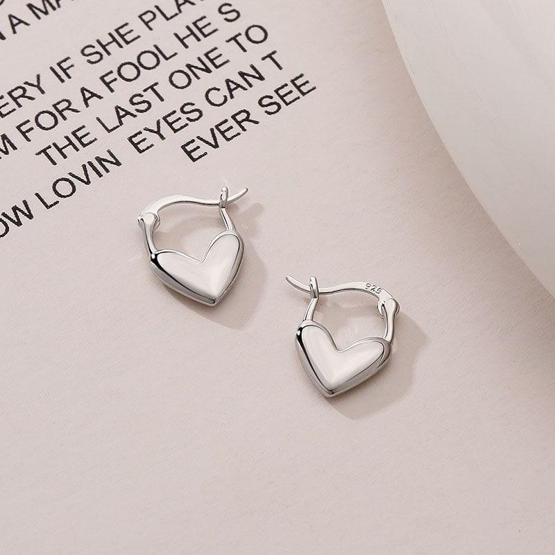 925 Sterling Silver Heart Huggie Earrings Product Image