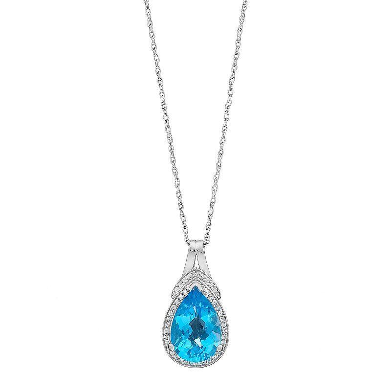 Sterling Silver Blue Topaz Teardrop Pendant Necklace, Womens Product Image