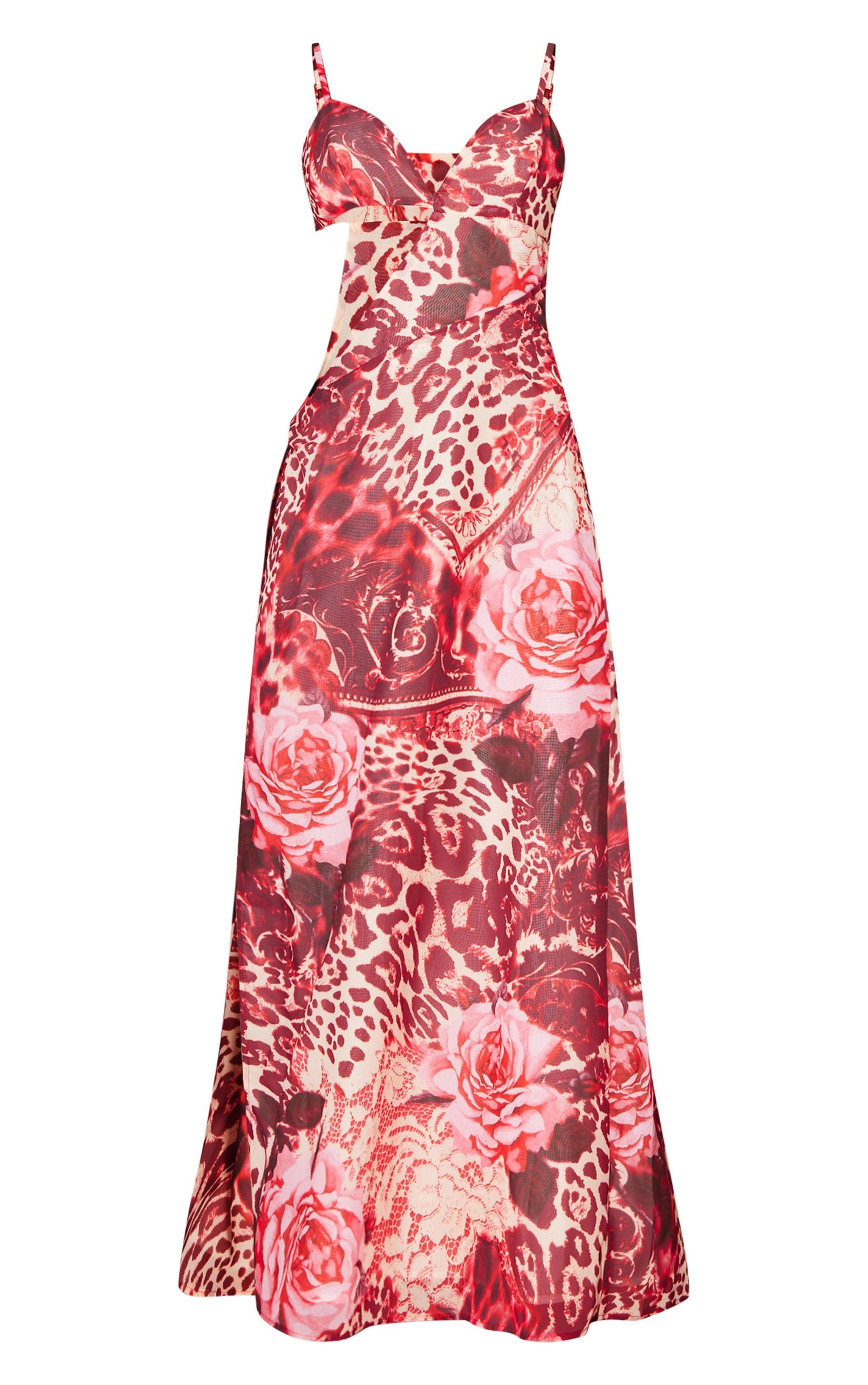 Pink Floral Print Chiffon Cami Cut Out Split Leg Maxi Dress Product Image