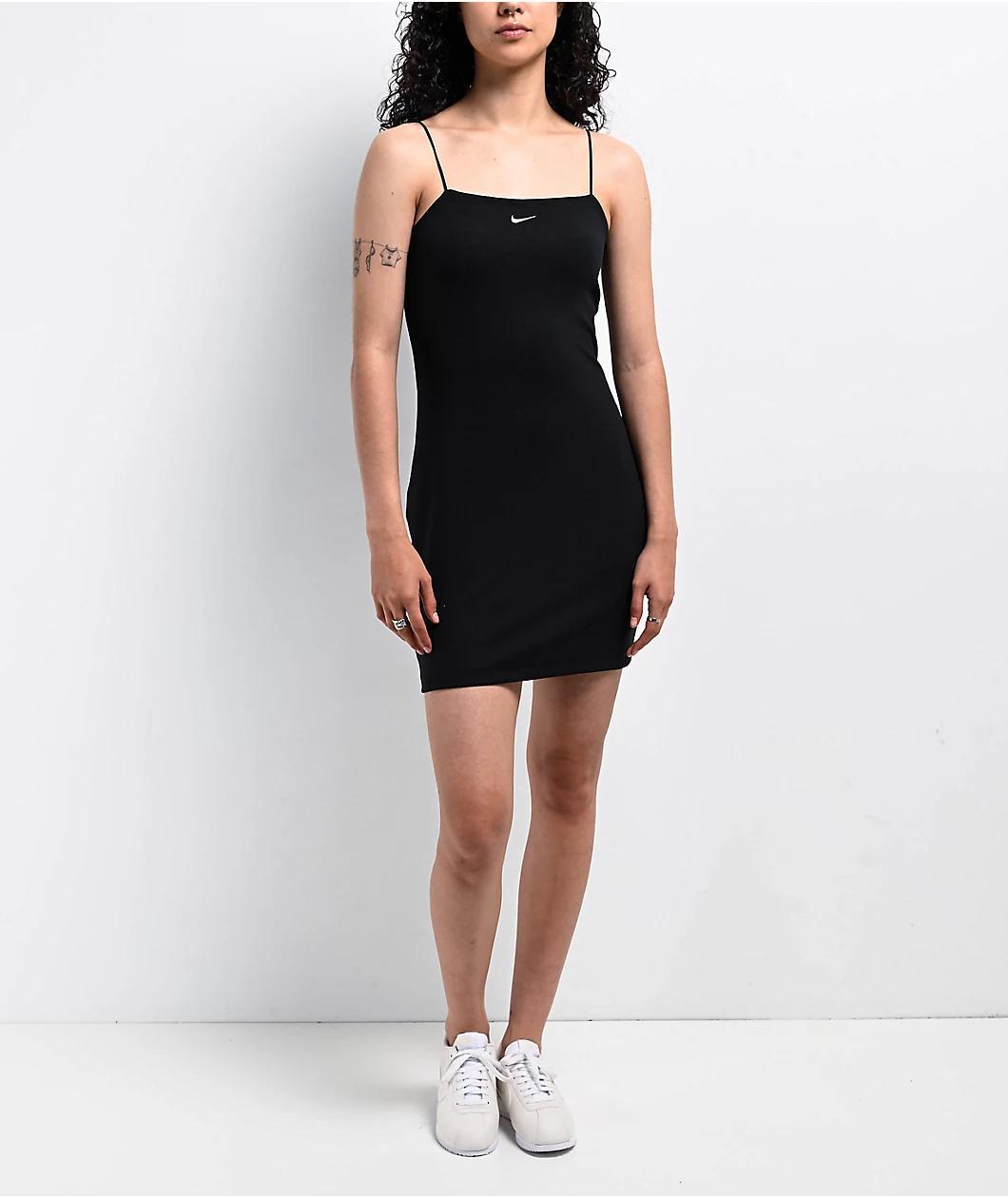 Nike Sportswear Chill Knit Mini-Rib Black Cami Dress Product Image