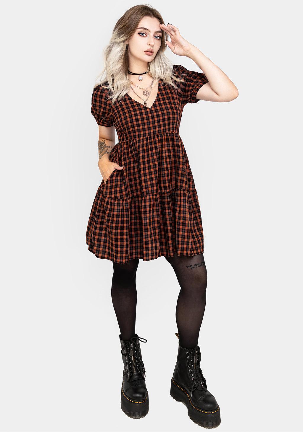 Terra Check Mini Smock Dress - Orange Product Image