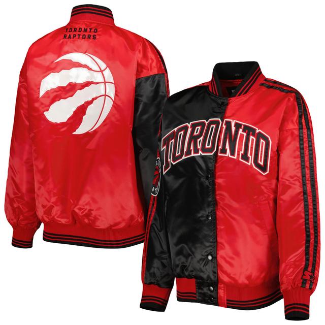 Womens Starter Black/Red Toronto Raptors Split Colorblock Satin Full-Snap Varsity Jacket Product Image