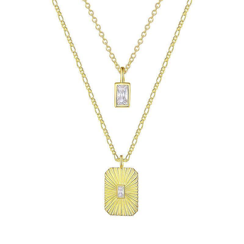 14k Gold Over Silver Cubic Zirconia Baguette Double Pendant Necklace Set, Womens White Product Image