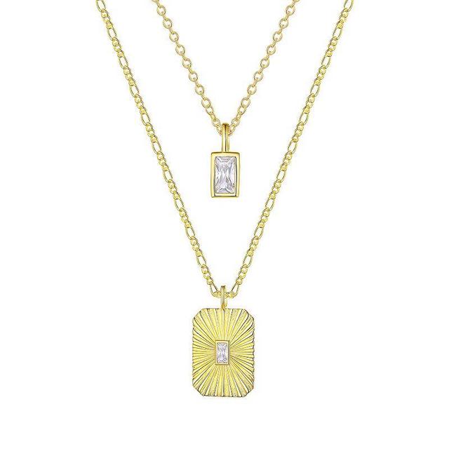 14k Gold Over Silver Cubic Zirconia Baguette Double Pendant Necklace Set, Womens Sterling Silver Product Image