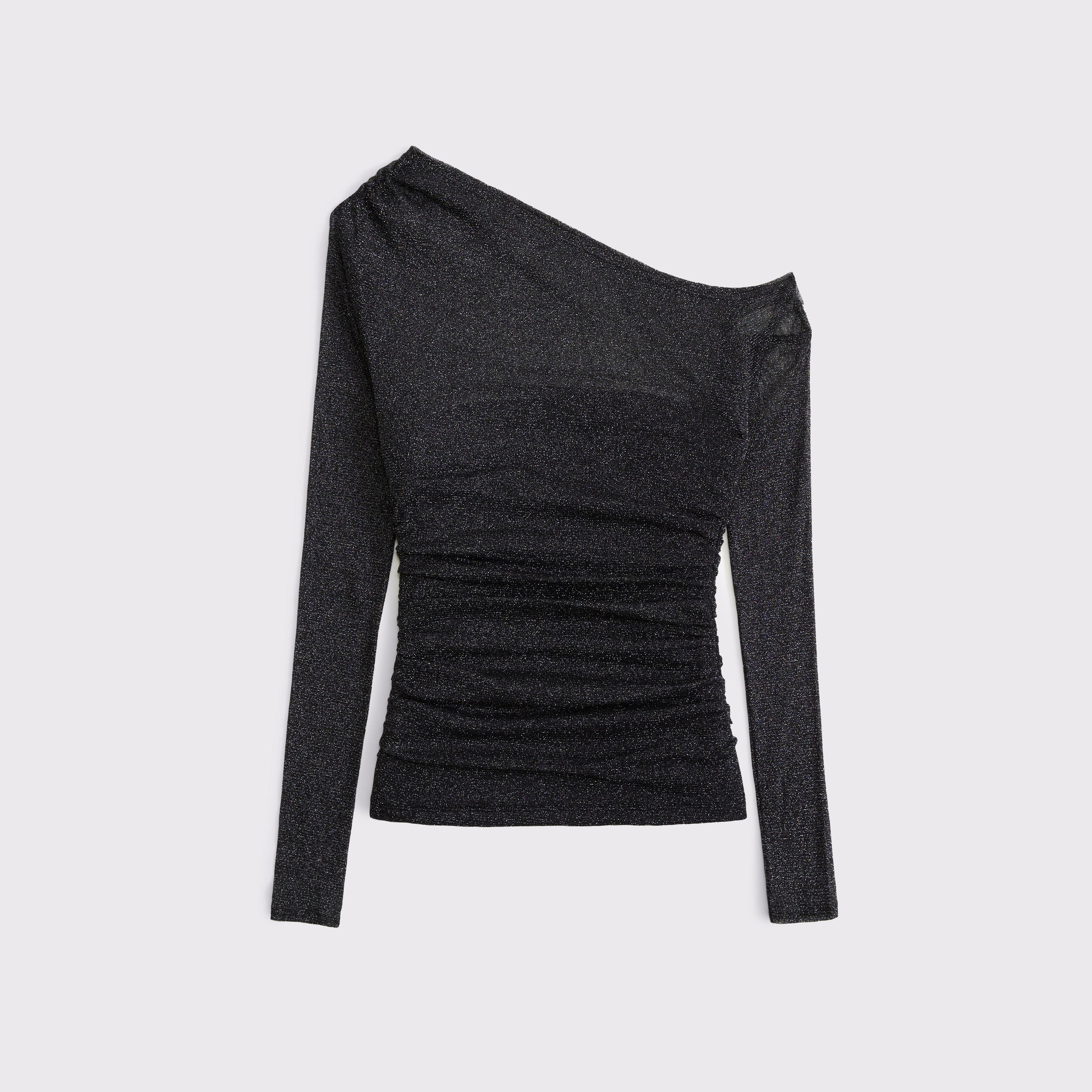 Long-Sleeve Off-The-Shoulder Draped Top Product Image