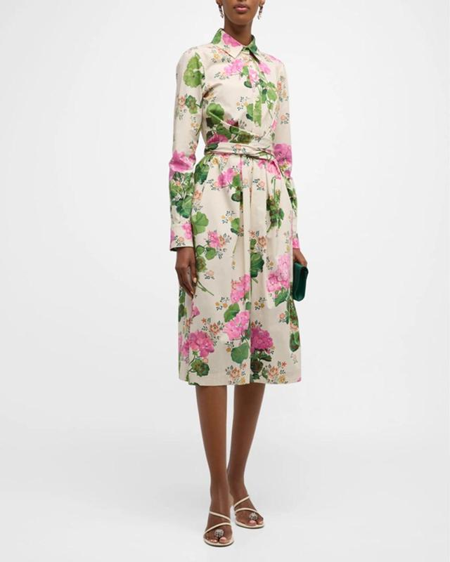 OSCAR DE LA RENTA Geranium Wallpaper Cotton Poplin Dress In Pink Multi Product Image