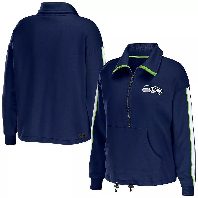 Womens WEAR by Erin Andrews College Seattle Seahawks Logo Stripe Half-Zip Top Blue product image