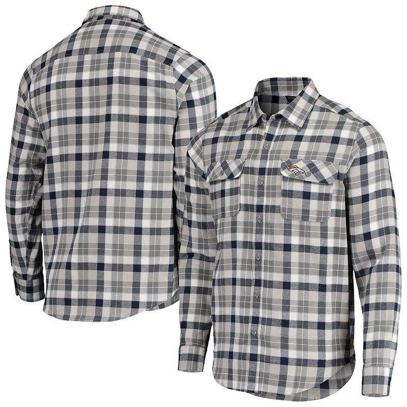 Mens Antigua /Gray Denver Broncos Ease Flannel Long Sleeve Button-Up Shirt Blue Product Image