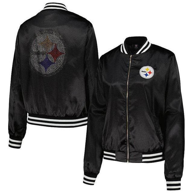 Womens Cuce Pittsburgh Steelers Rhinestone Full-Zip Varsity Jacket Product Image