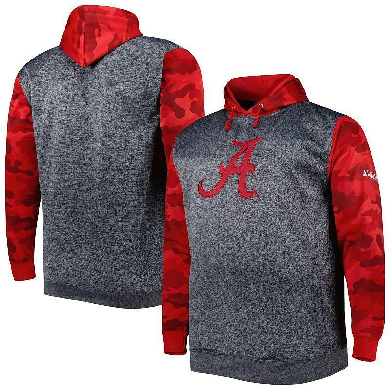 Mens Heather Charcoal Alabama Crimson Tide Big & Tall Raglan Fleece Pullover Hoodie Product Image